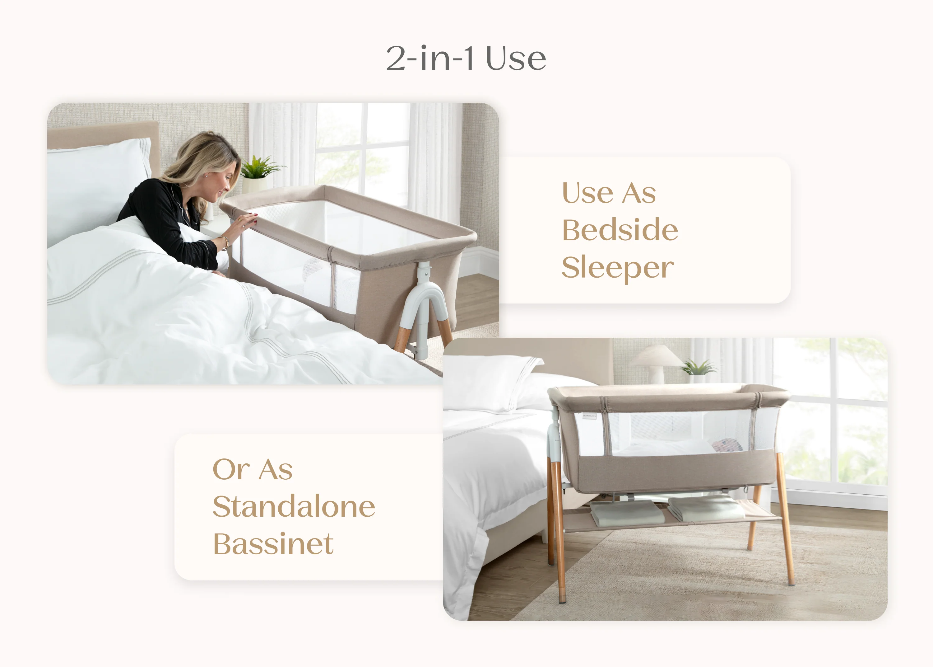 Bondi Adjustable Height Bedside Beechwood Bassinet - Image 2