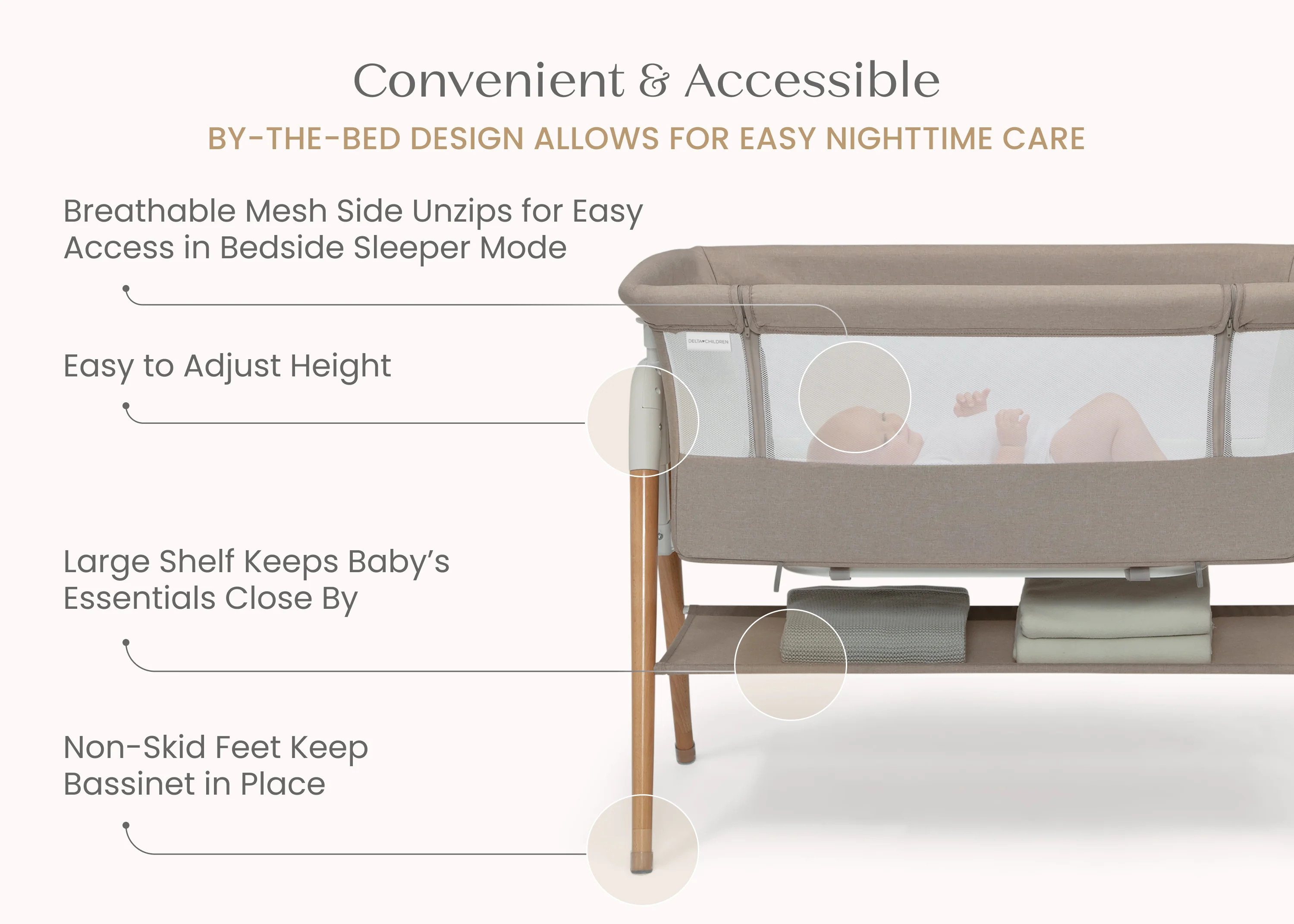 Bondi Adjustable Height Bedside Beechwood Bassinet - Image 3