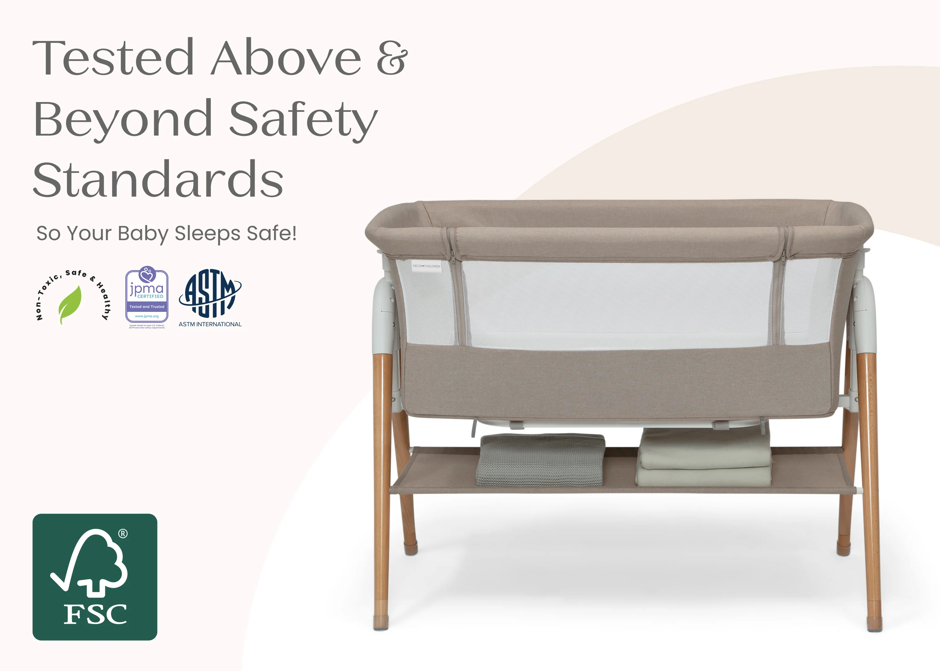 Bondi Adjustable Height Bedside Beechwood Bassinet - Image 4