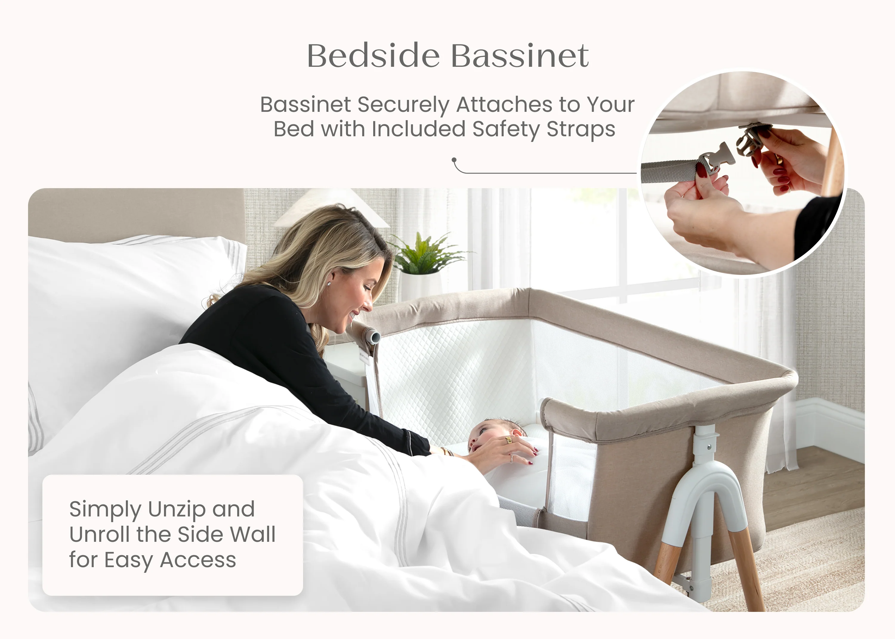 Bondi Adjustable Height Bedside Beechwood Bassinet - Image 6