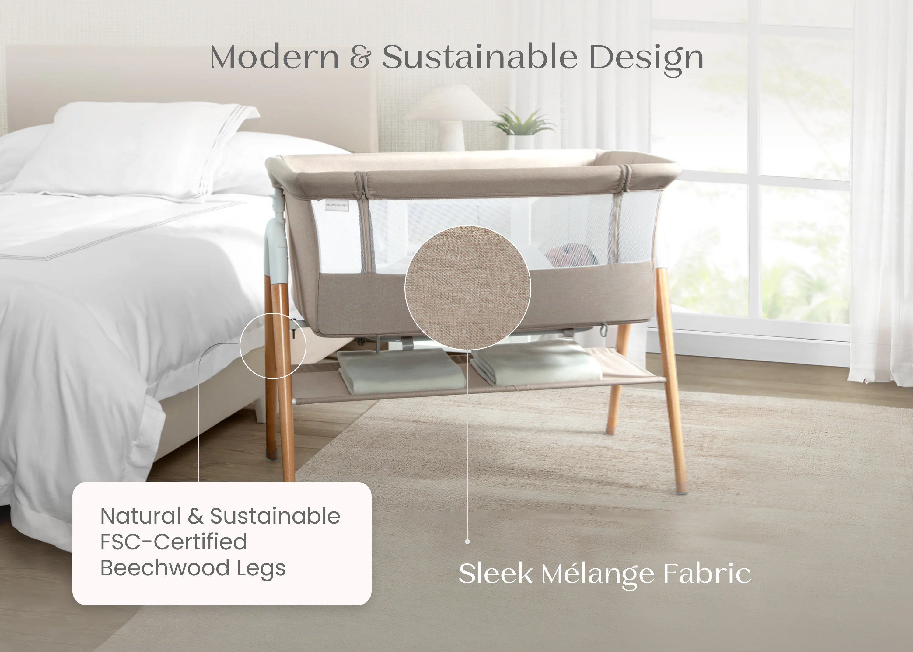 Bondi Adjustable Height Bedside Beechwood Bassinet - Image 7