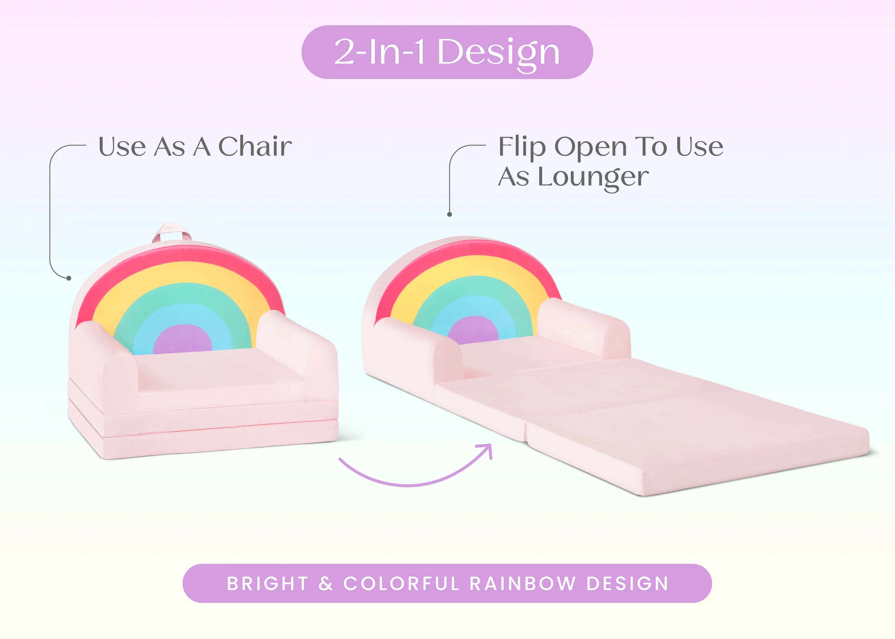 Cozee Rainbow Figural Flip-Out 2-in-1 Convertible Chair to Lounger - Image 3