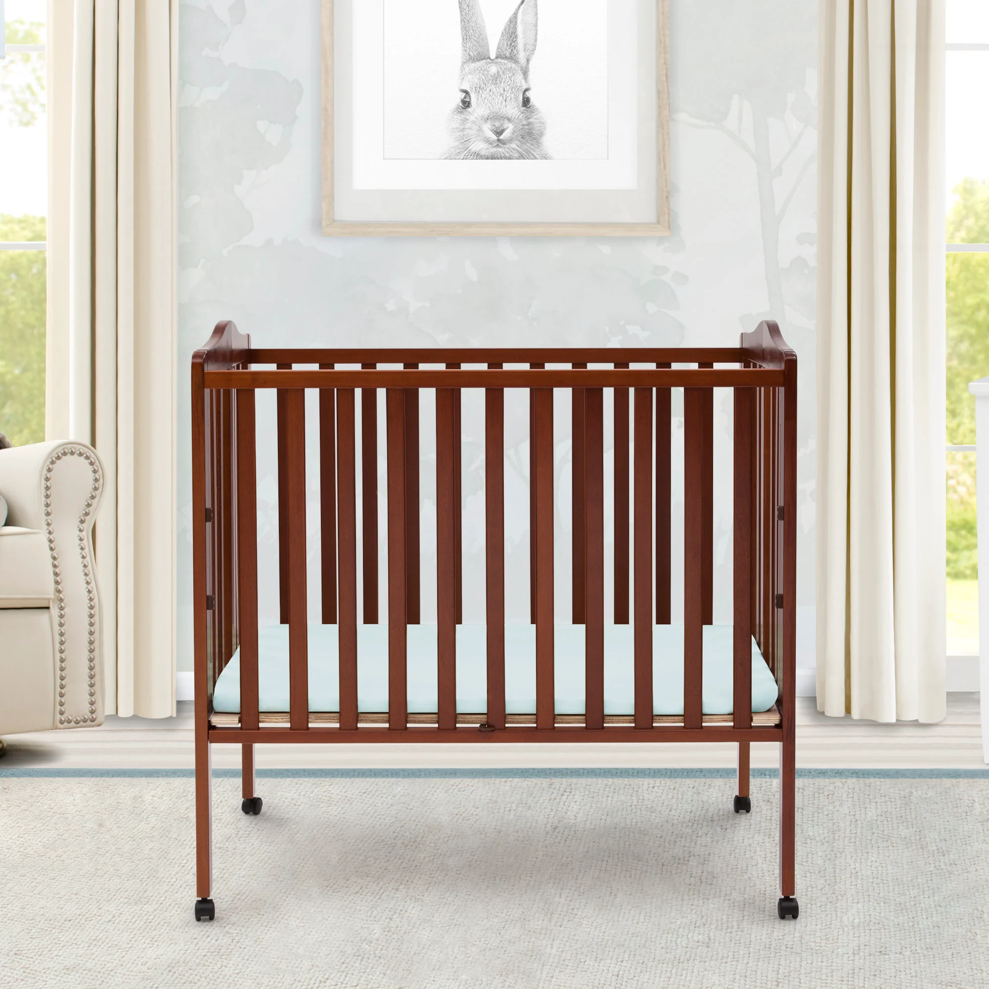 Folding Portable Mini Baby Crib with 1.5-inch Mattress - Image 3