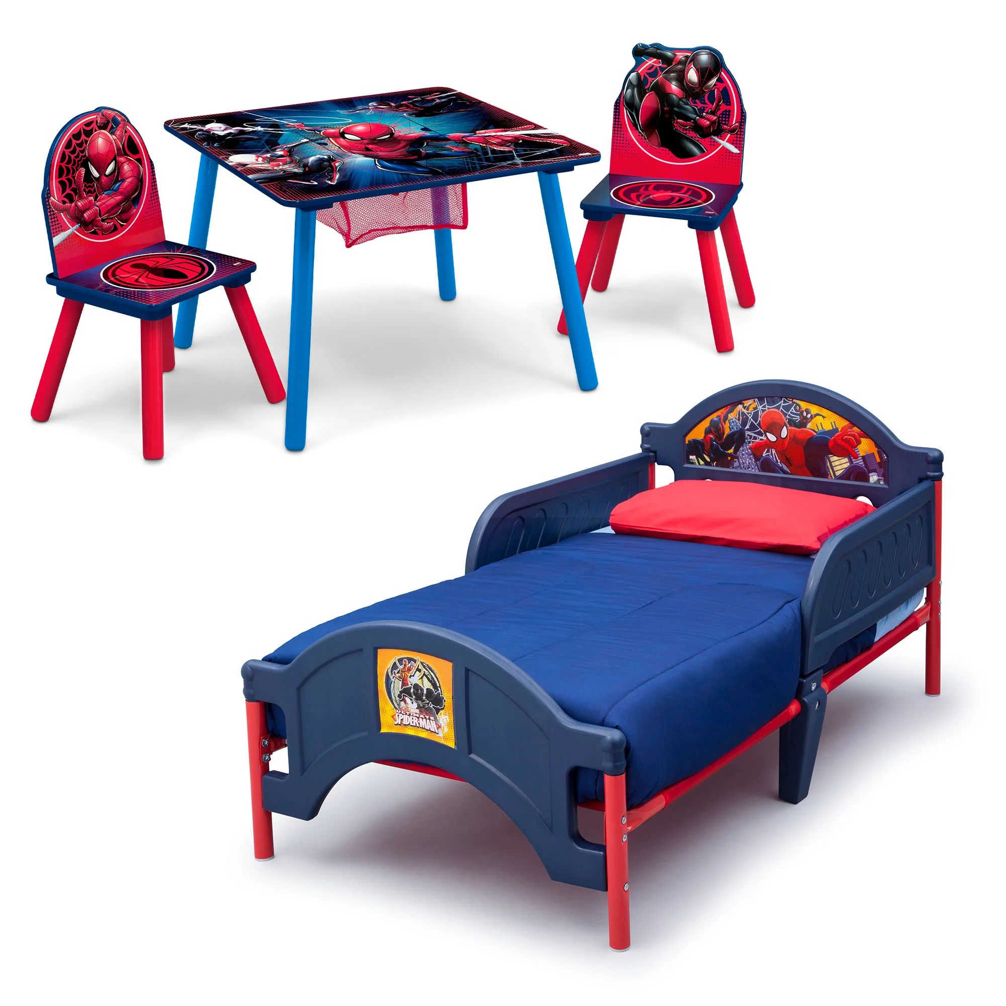 Marvel Spider-Man 4-Piece Toddler Bedroom Set - Includes Toddler Bed and Table with 2 Chairs