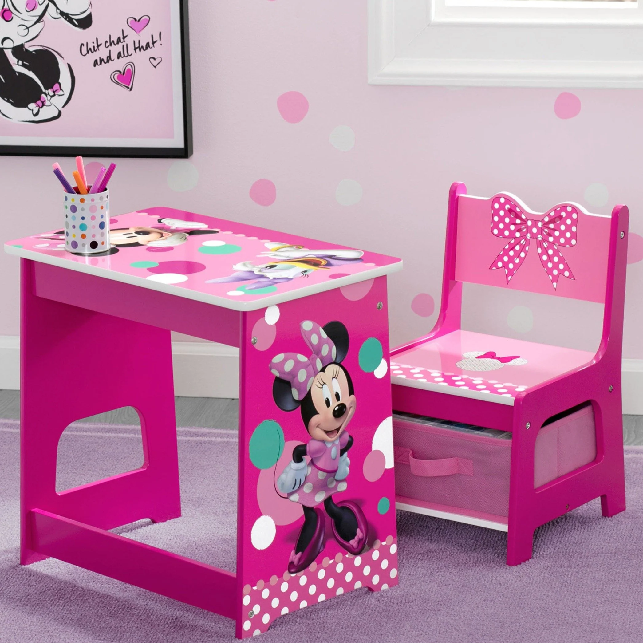 Minnie Mouse Kids Wood Desk and Chair Set - Image 6