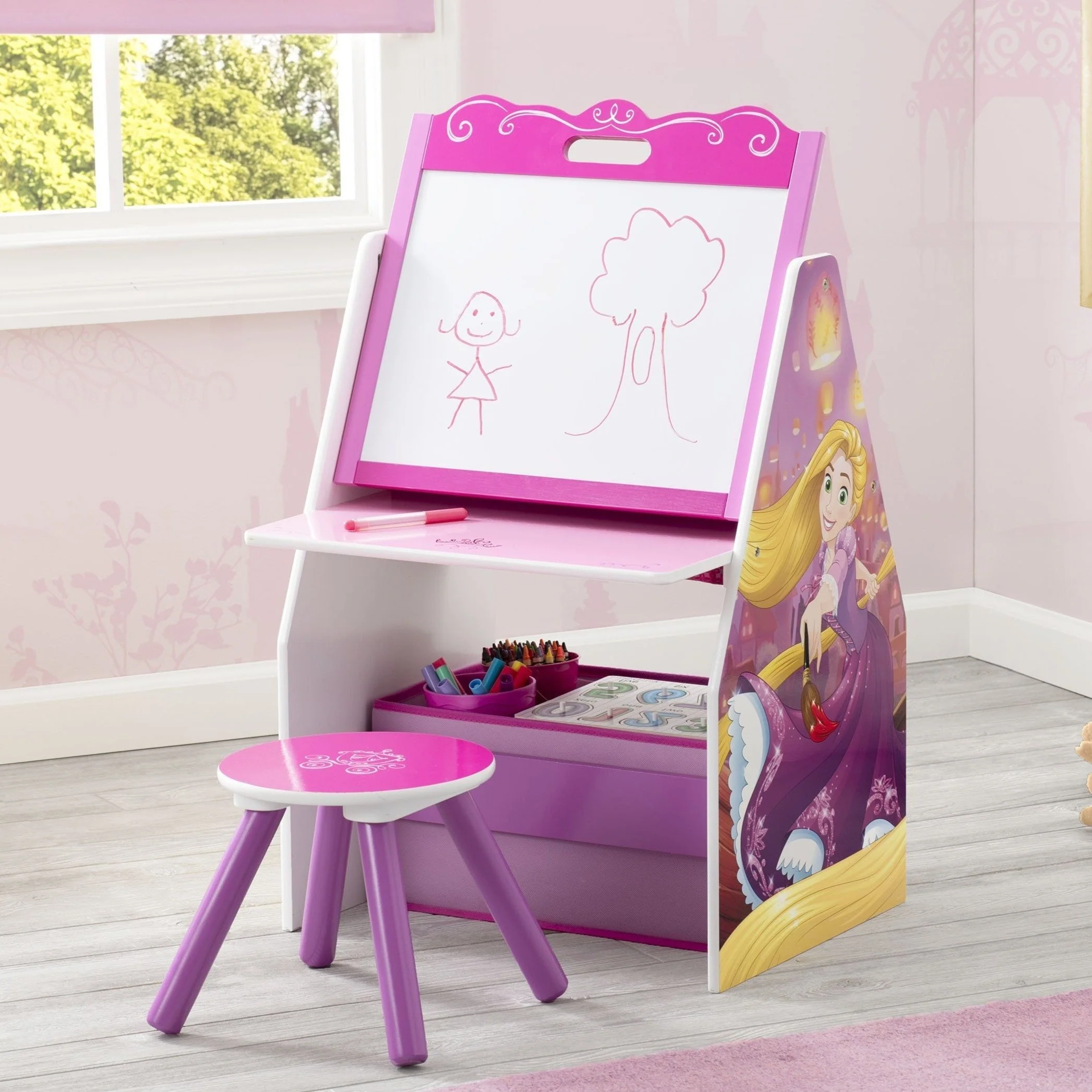 Princess Activity Center - Easel Desk with Stool & Toy Organizer - Image 6