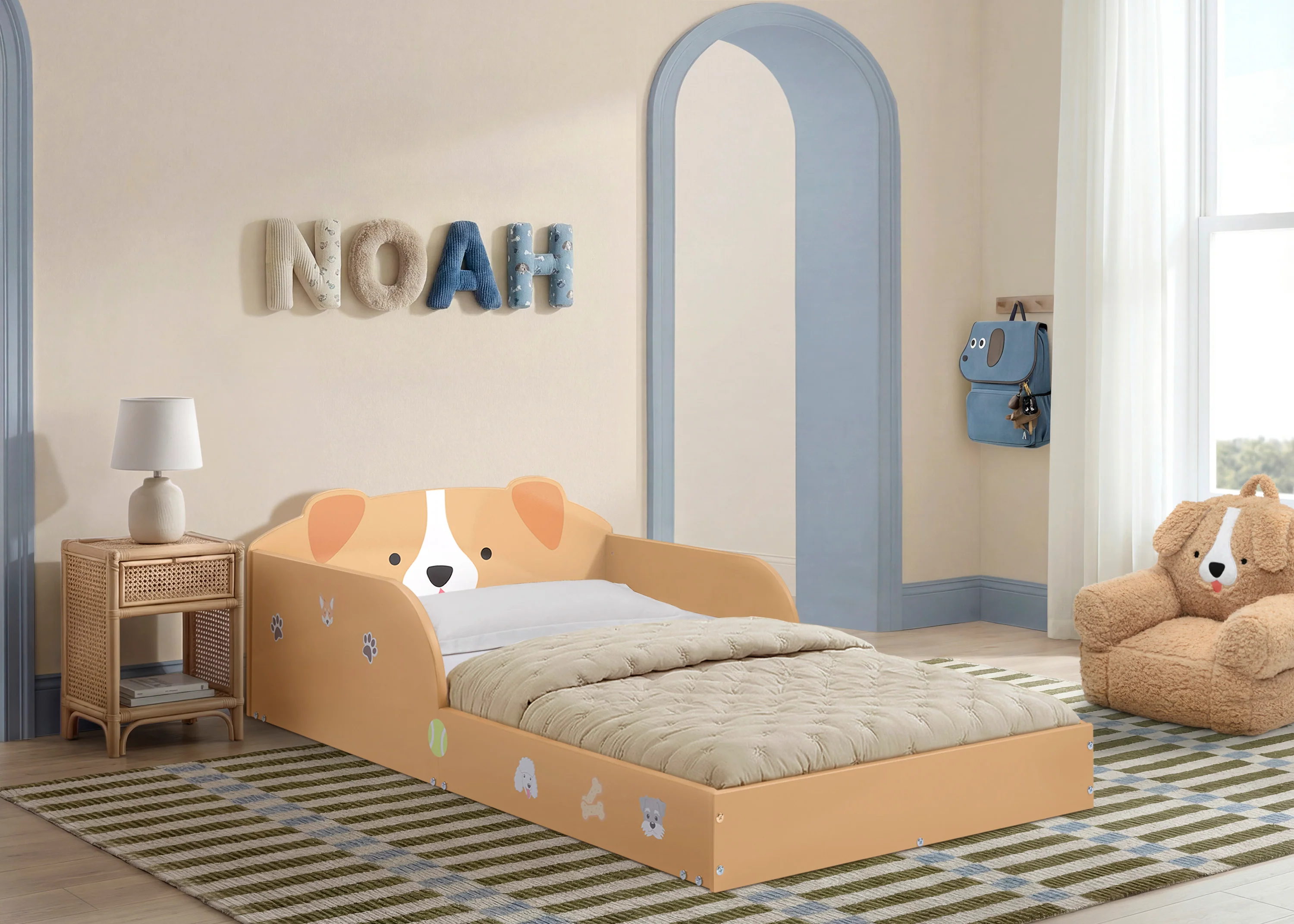 Puppy Wood Floor Toddler Bed with Reusable Stickers