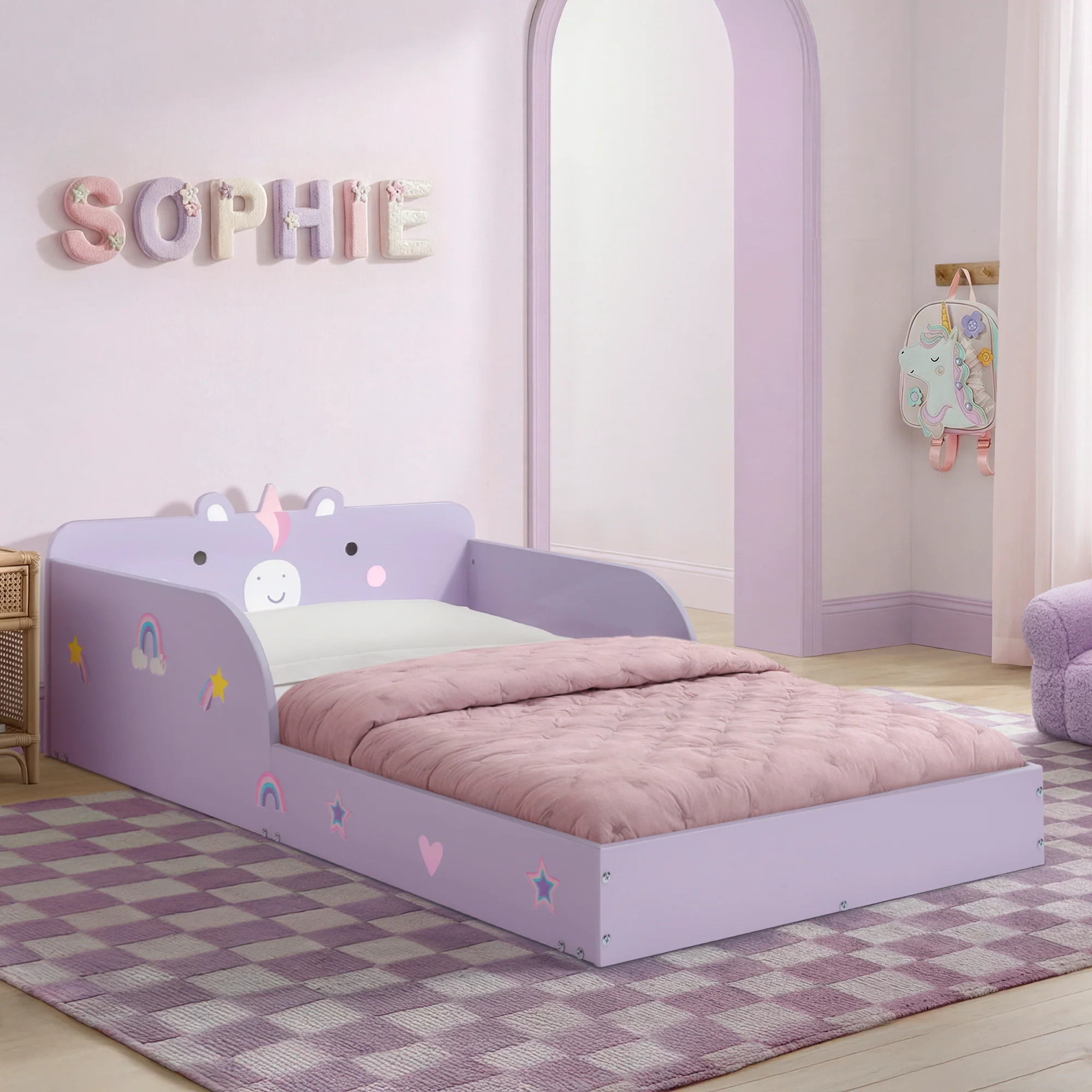 Unicorn Wood Floor Toddler Bed with Reusable Stickers - Image 8