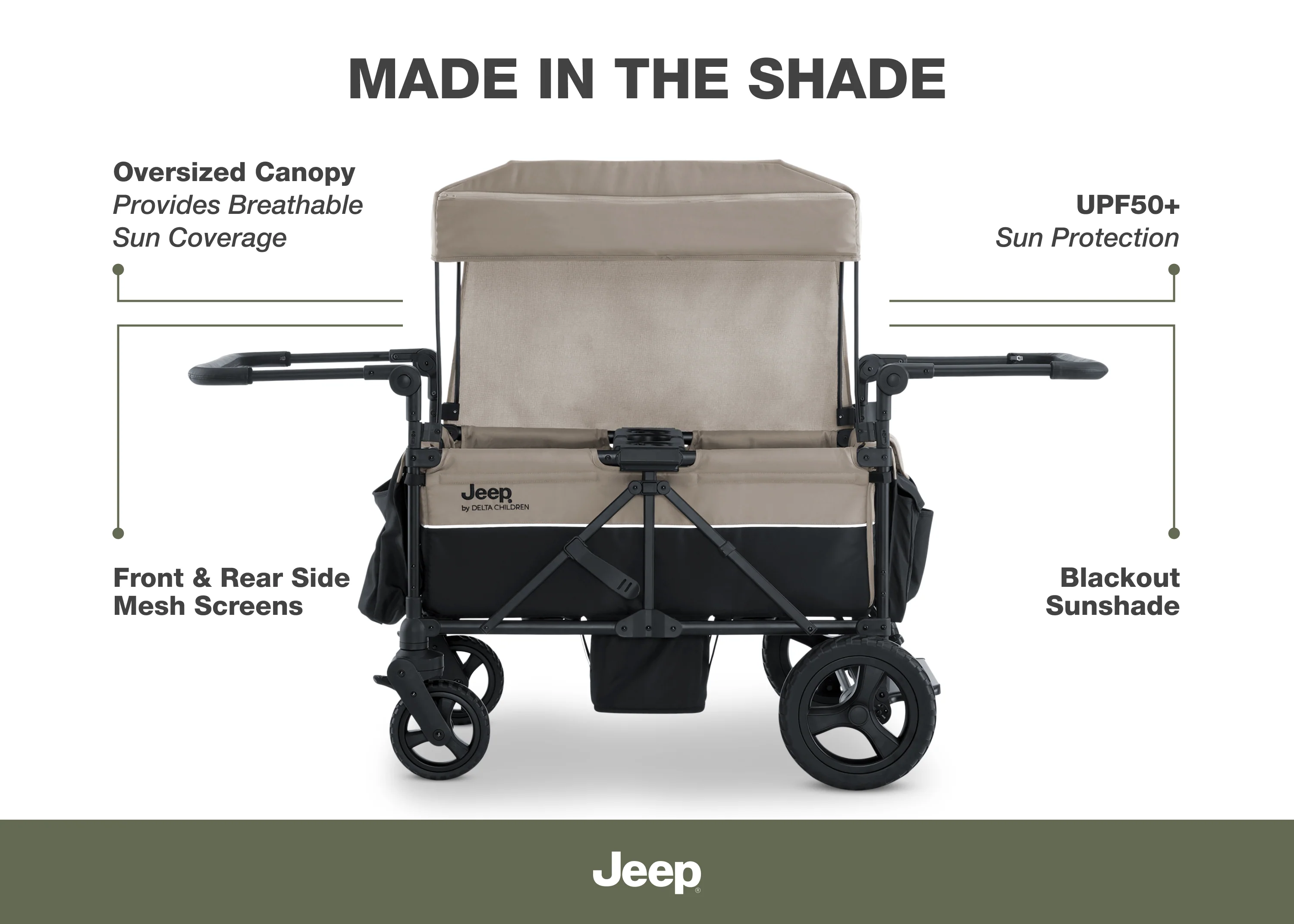 Jeep Wrangler Mojave All-Terrain 2-Seater+ Stroller Wagon with Built-In Standing Board - Image 9
